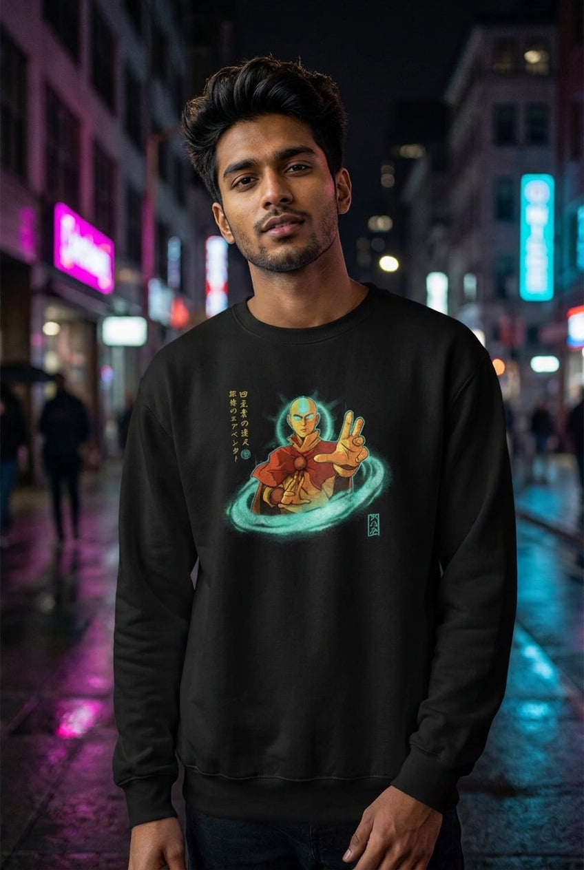 Hombre en sueter Avatar Aang la leyenda de Aang streetwear urbano | Algoritmo
