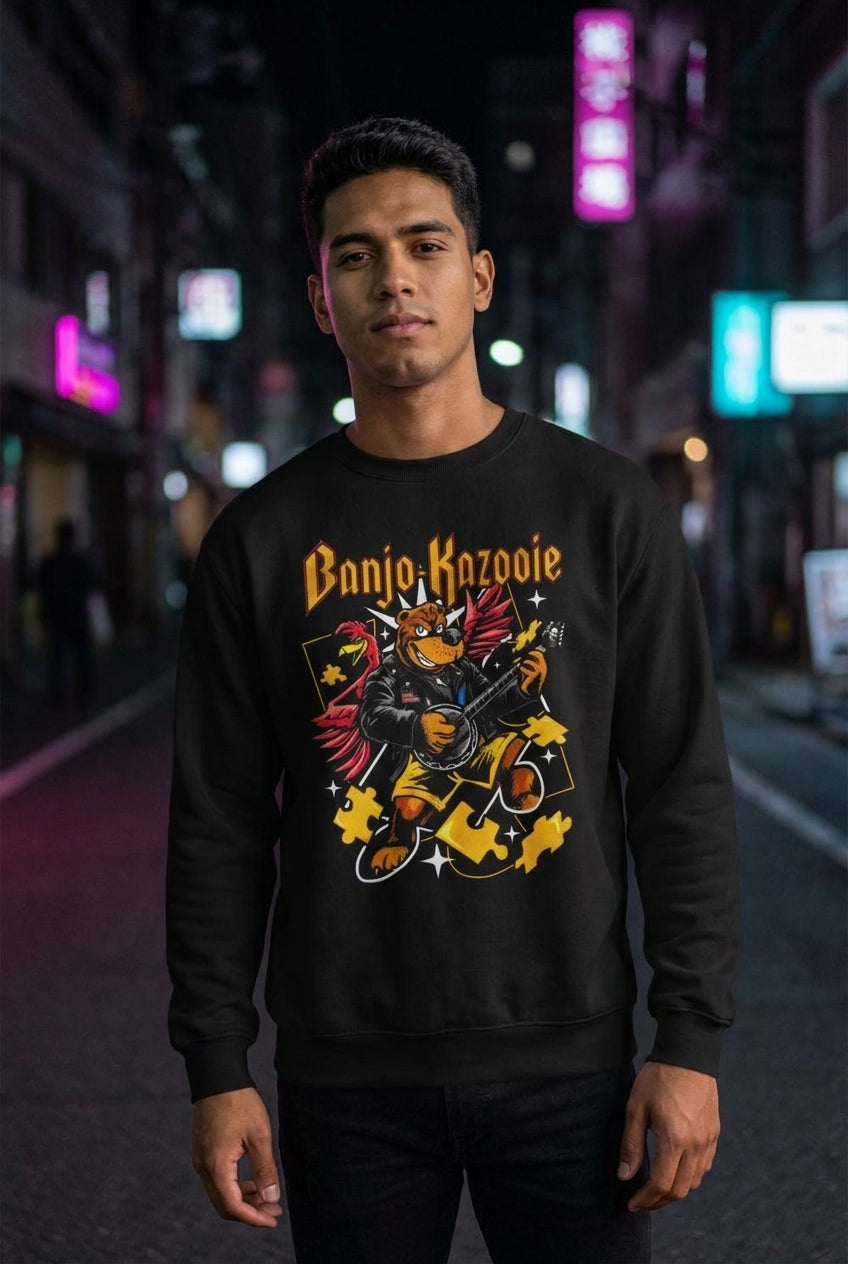 Hombre en sudadera Banjo-Kazooie streetwear urbano | Algoritmo