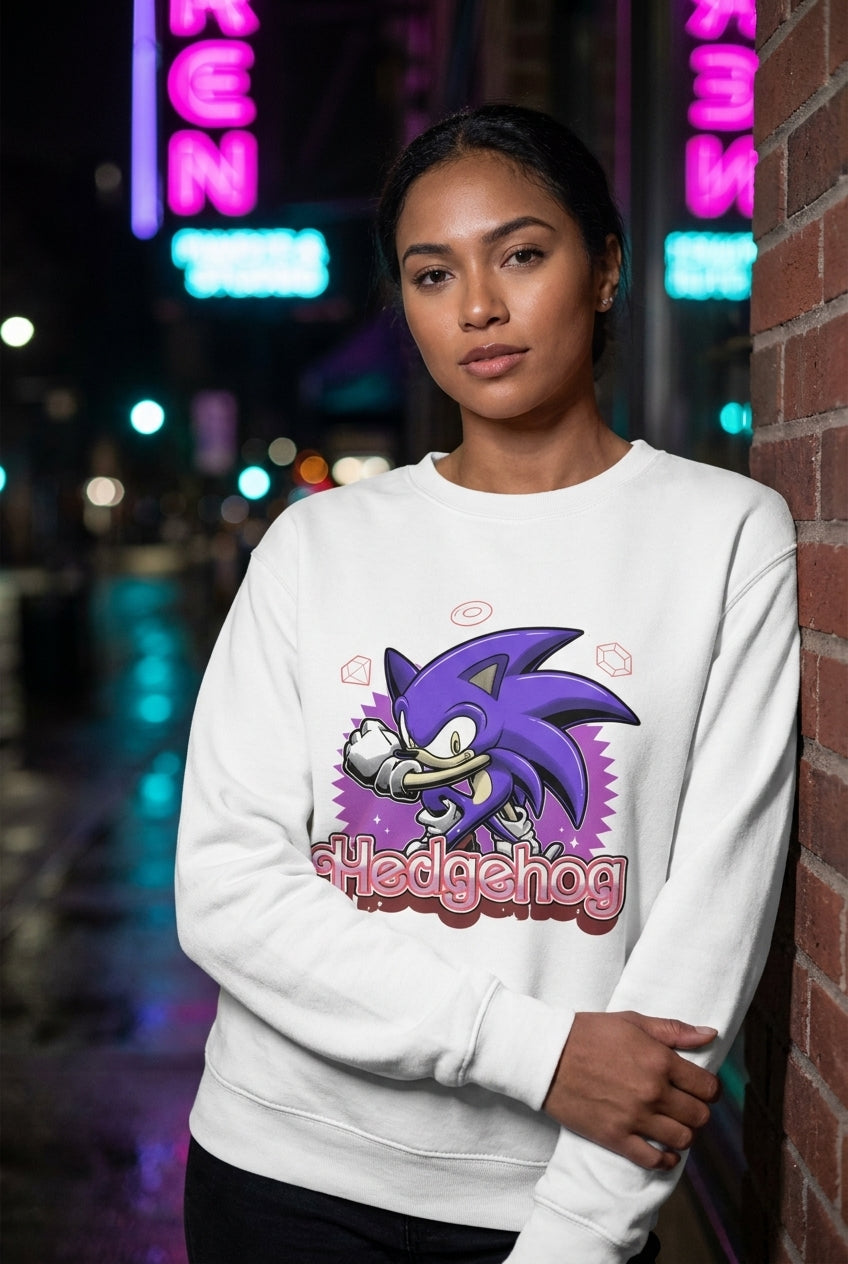 Mujer en suéter Sonic Hedgehog streetwear urbano | Algoritmo