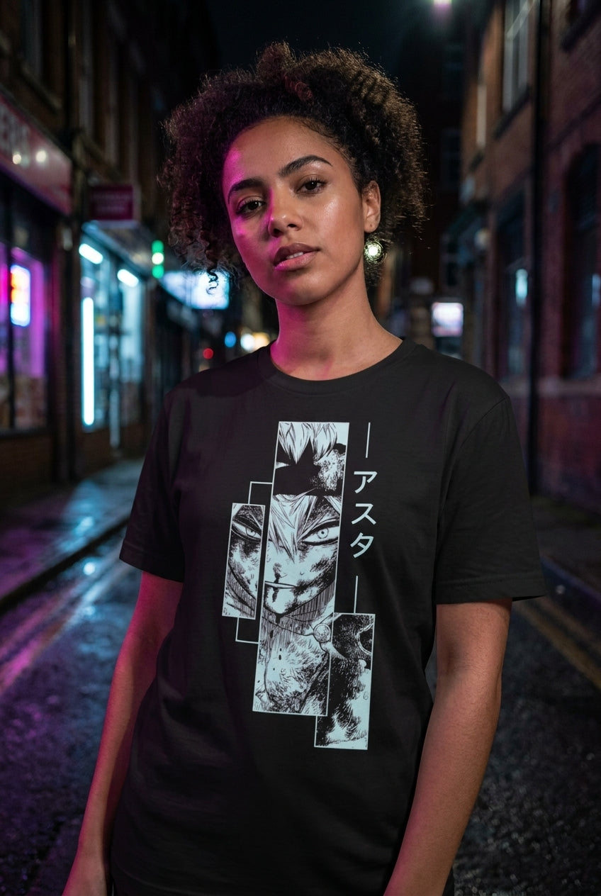 Mujer en playera Black Clover Asta streetwear urbano | Algoritmo