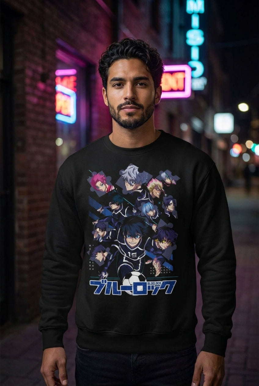 Hombre en sudadera Blue Lock Isagi streetwear urbano | Algoritmo