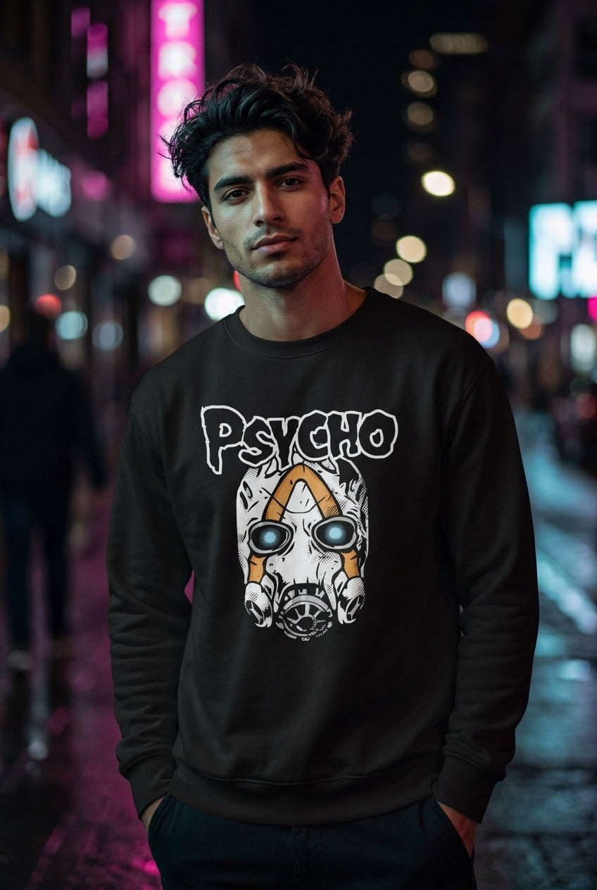 Hombre en sudadera Psycho Borderlands streetwear urbano | Algoritmo