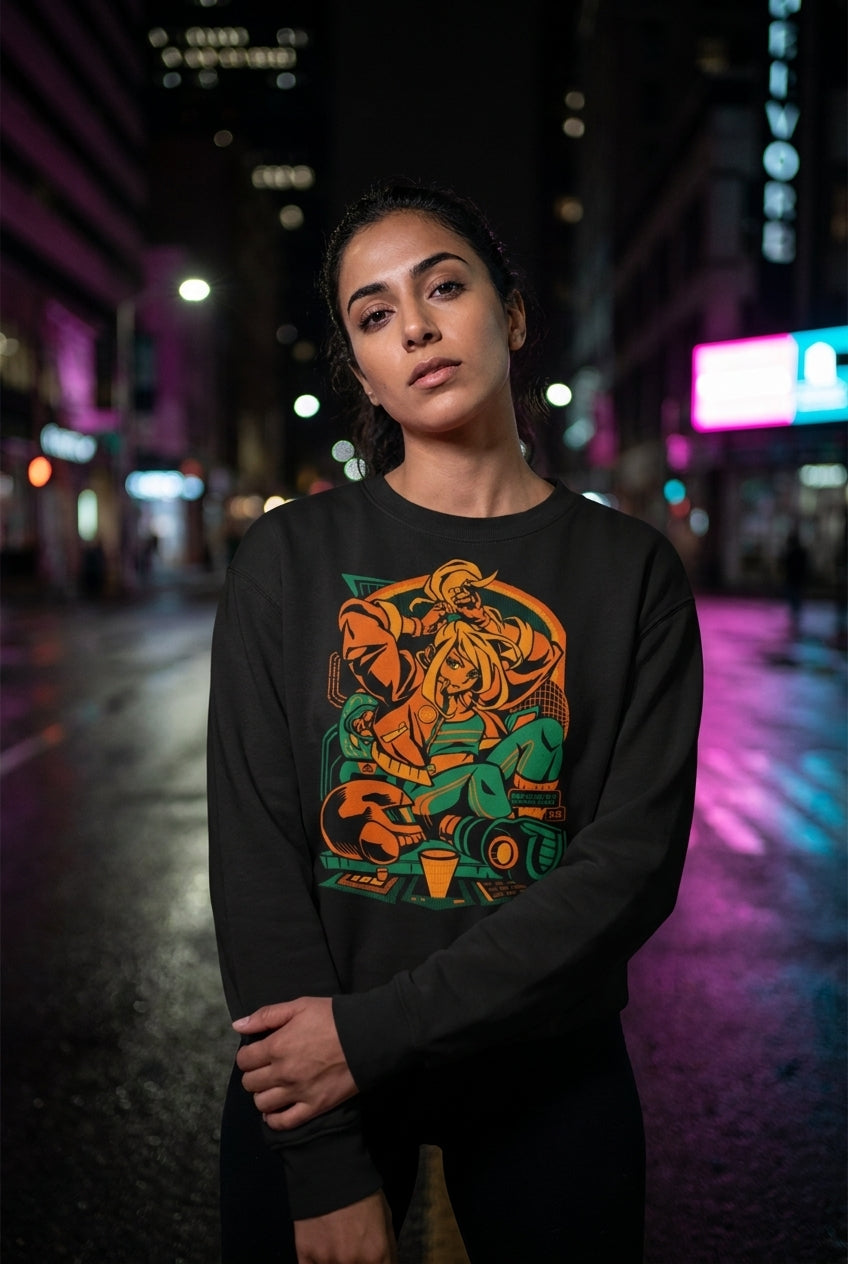 Mujer en sudadera Chrono Trigger Heroes streetwear urbano | Algoritmo
