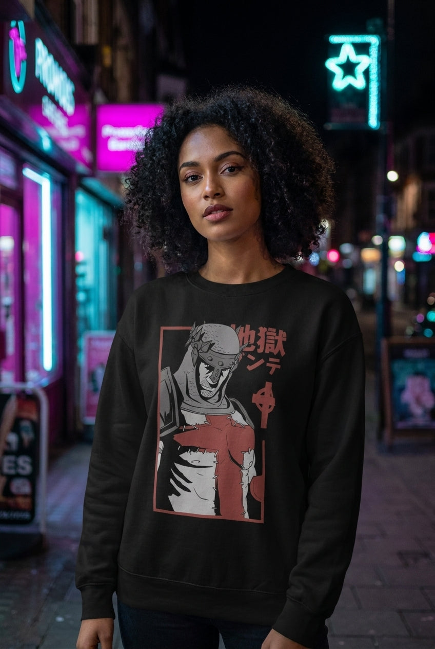 Mujer en sudadera Dante's Inferno caballero cruzado streetwear urbano | Algoritmo