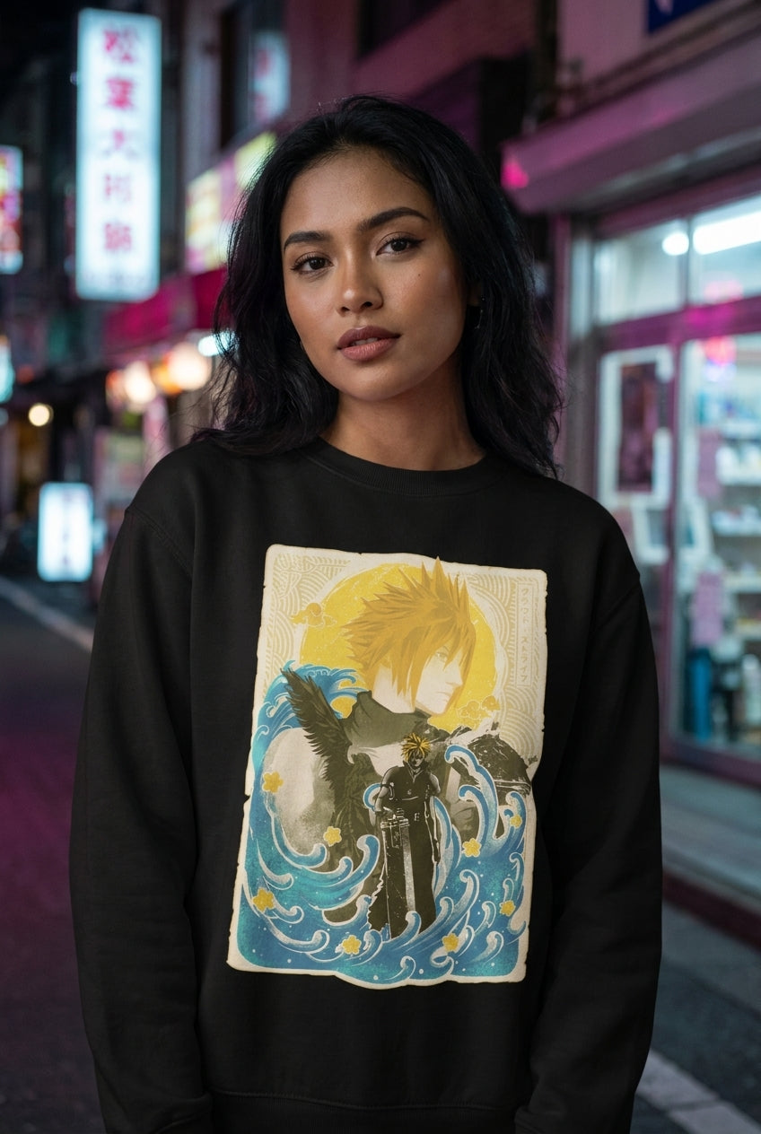 Mujer en sudadera Devil May Cry espadachin gran ola streetwear urbano | Algoritmo