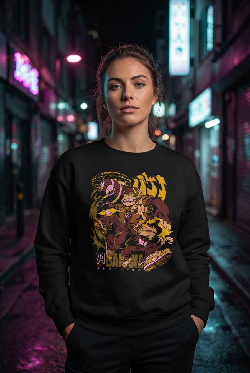 Mujer en suéter Donkey Kong streetwear urbano | Algoritmo
