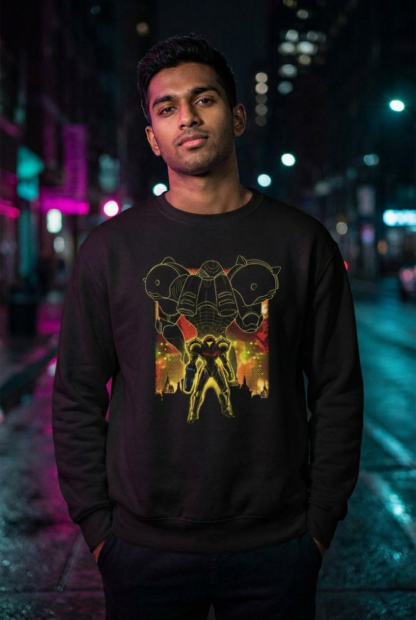 Hombre en sueter Doom Samus Metroid streetwear urbano | Algoritmo