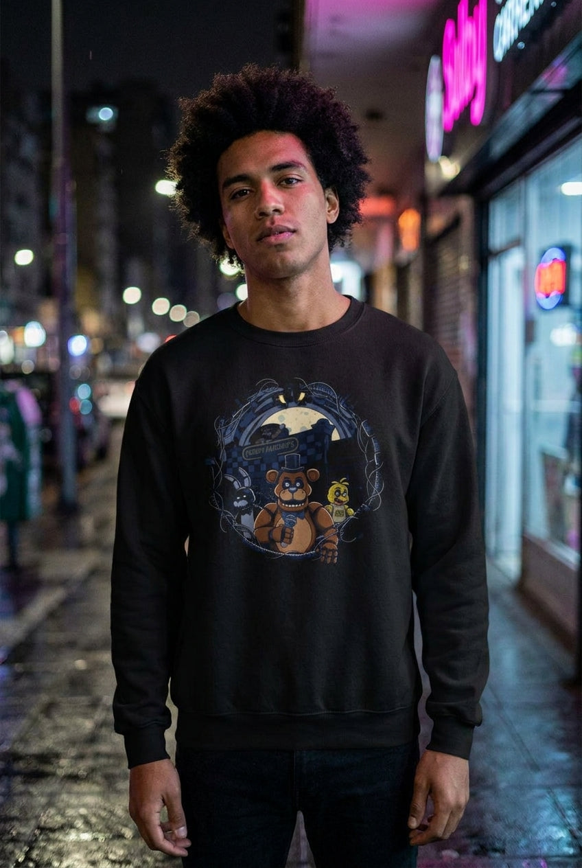 Hombre en sudadera Five Nights at Freddy's streetwear urbano | Algoritmo
