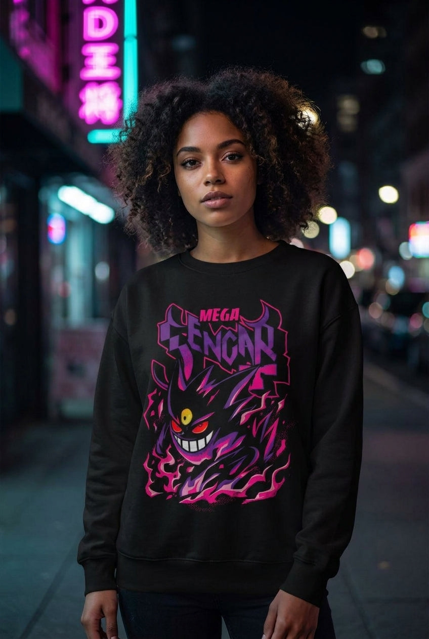 Mujer en sueter Mega Gengar Pokemon streetwear urbano | Algoritmo