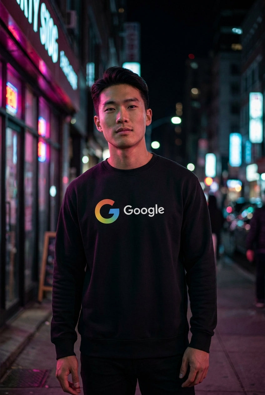 Hombre en sudadera Google streetwear urbano | Algoritmo