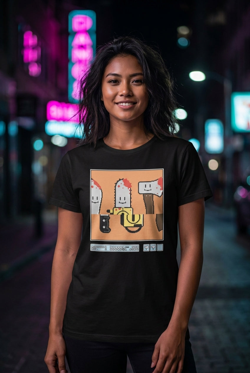 Mujer en playera Halloween pixel retro streetwear urbano | Algoritmo