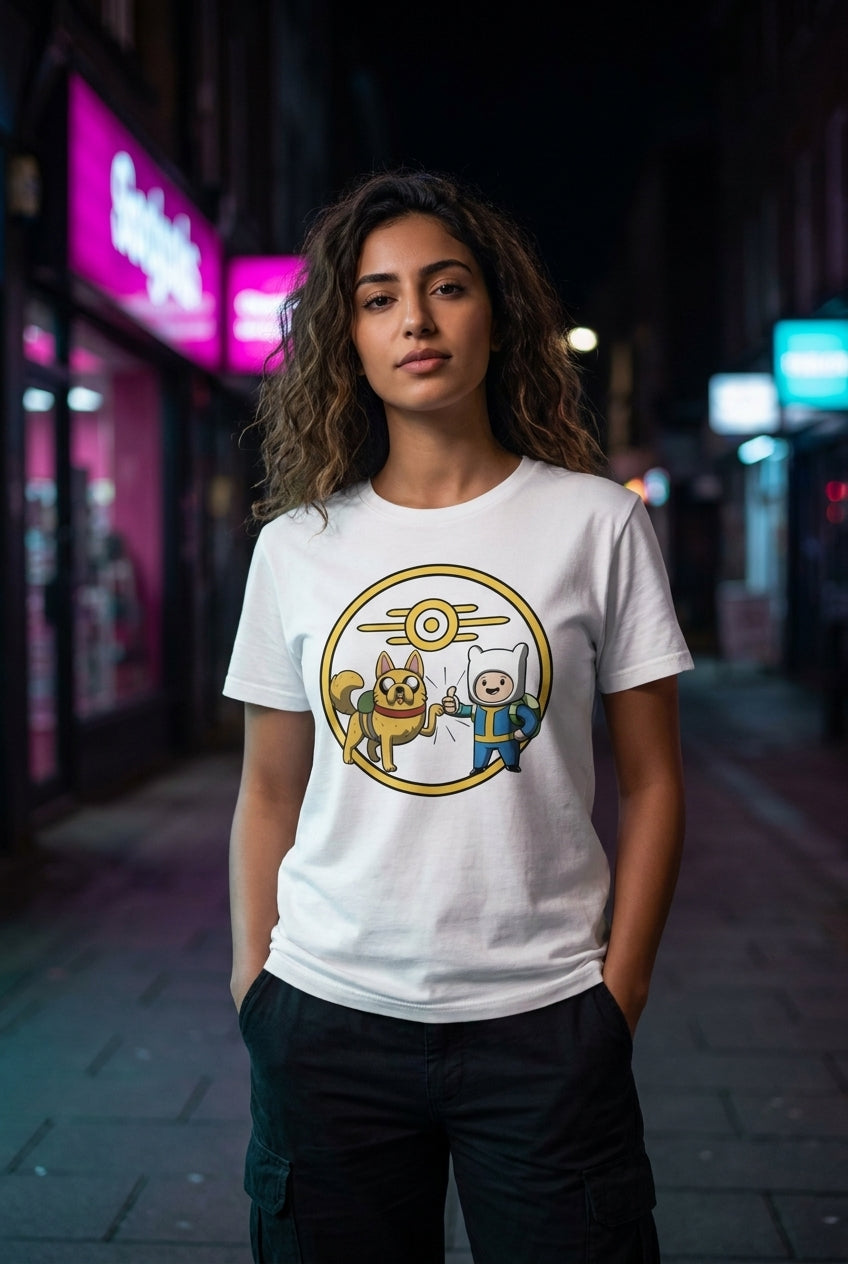 Mujer en playera Hora de Aventura Fallout streetwear urbano | Algoritmo
