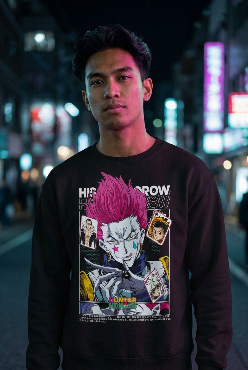 Hombre en suéter Hisoka Hunter x Hunter streetwear urbano | Algoritmo