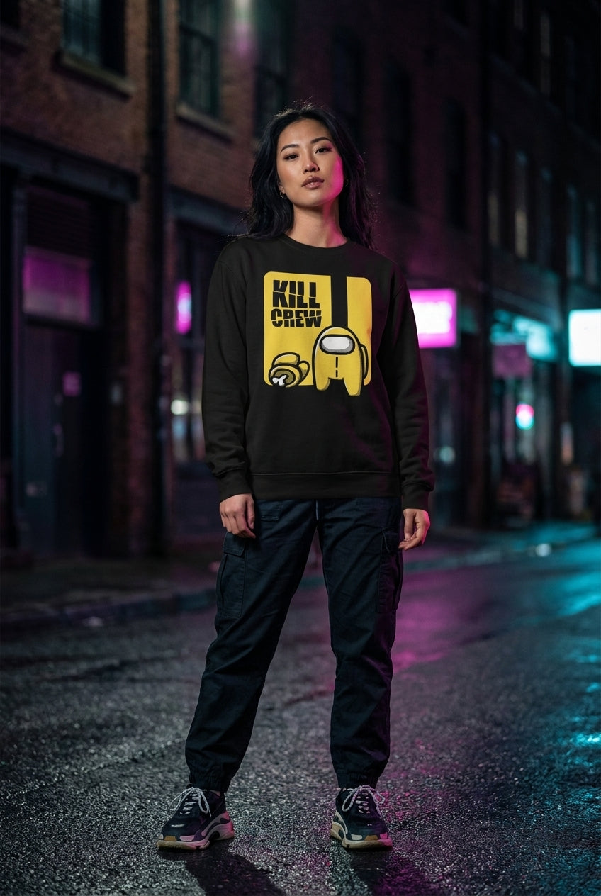 Mujer en suéter Among Us Kill Crew streetwear urbano | Algoritmo