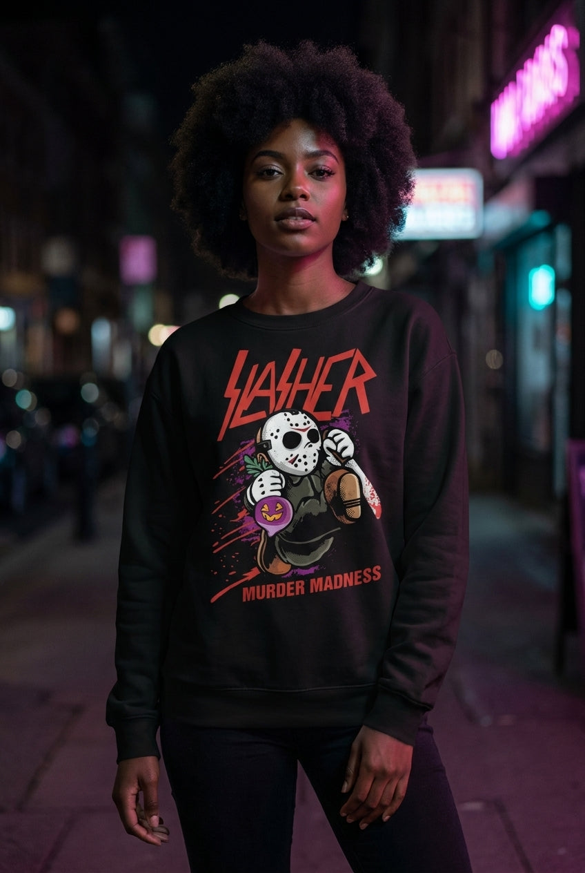 Mujer en sueter Jason Slasher streetwear urbano | Algoritmo