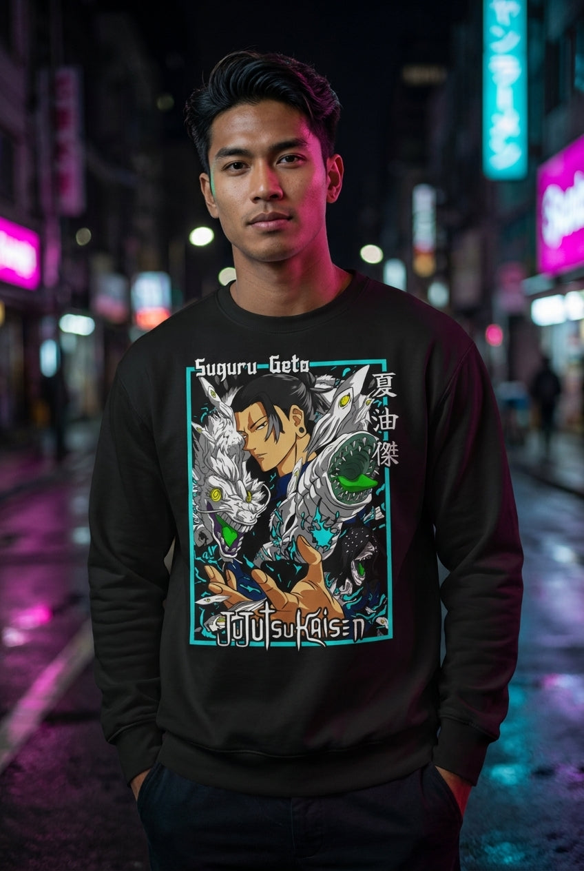Hombre en sudadera Jujutsu Kaisen Suguru Geto streetwear urbano | Algoritmo
