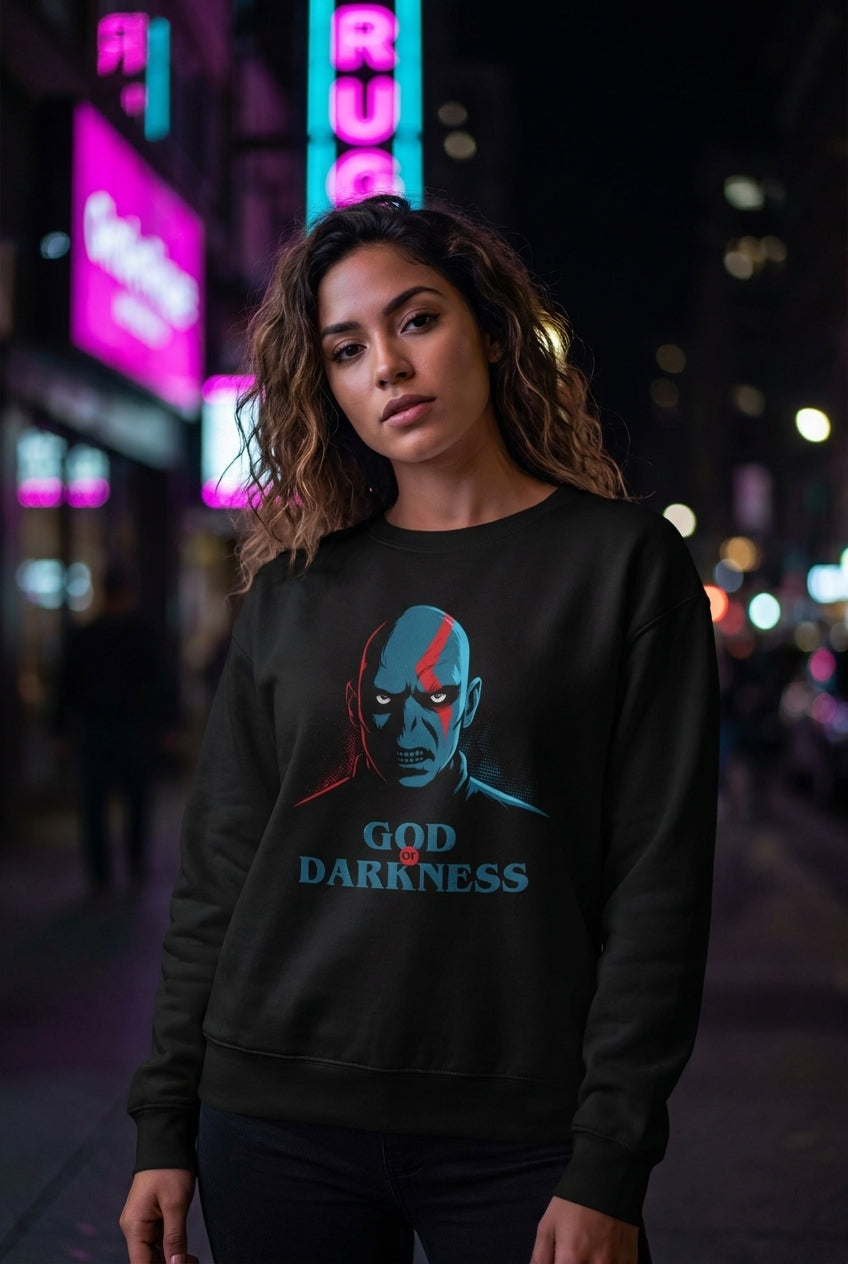 Mujer en sudadera Kratos God of Darkness streetwear urbano | Algoritmo