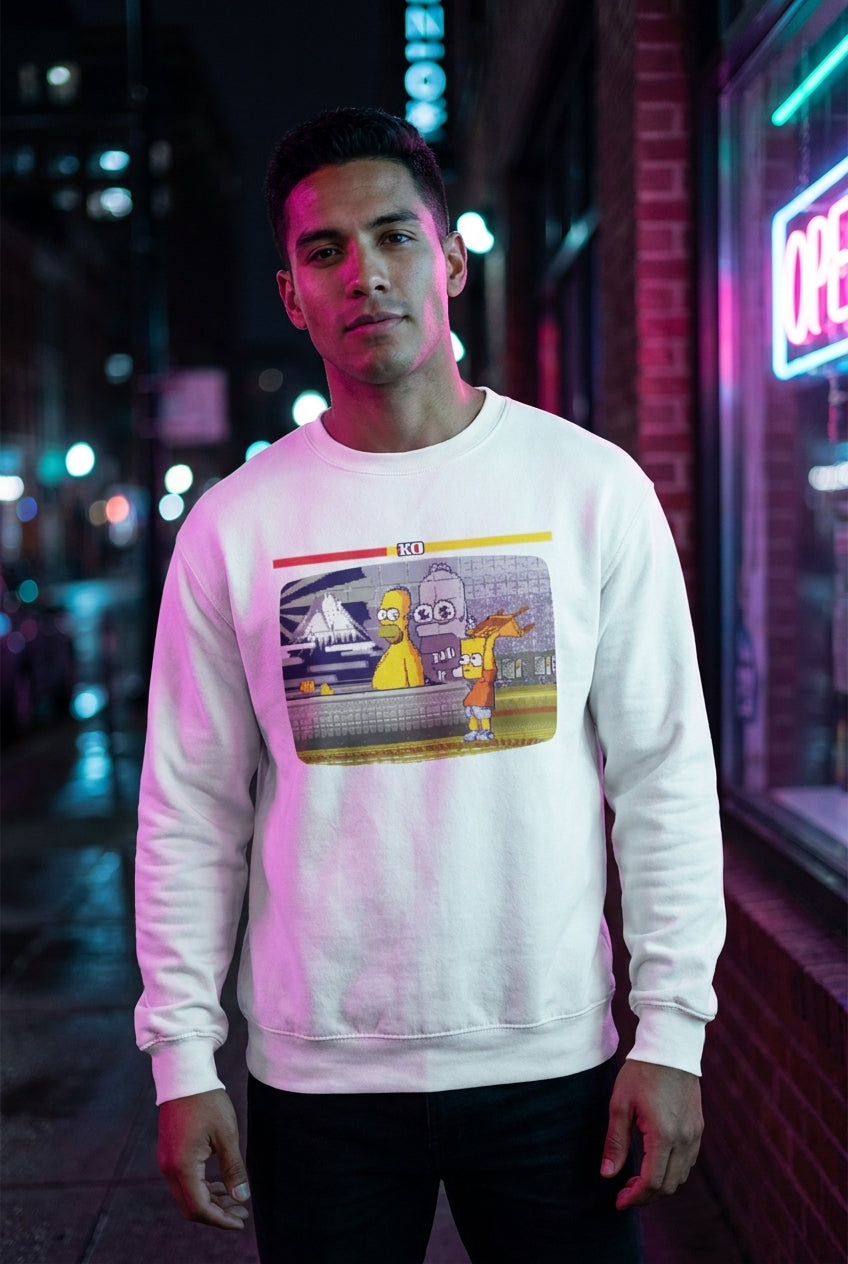 Hombre en sudadera Los Simpsons Homero y Bart streetwear urbano | Algoritmo