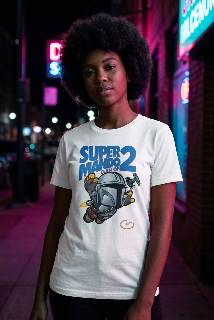 Mujer en playera Super Mando Mandalorian geek streetwear urbano | Algoritmo