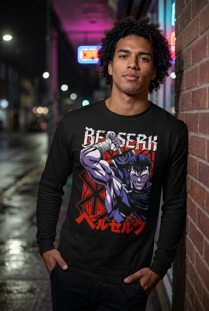 Hombre en playera manga larga Berserk Guts streetwear urbano | Algoritmo