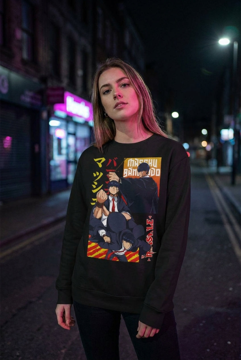 Mujer en sudadera Mashle Mash Burnedead streetwear urbano | Algoritmo