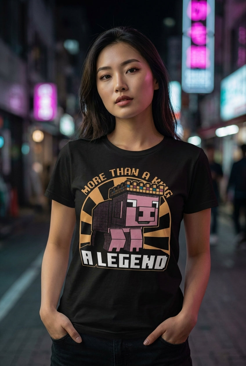 Mujer en playera Minecraft cerdo leyenda streetwear urbano | Algoritmo