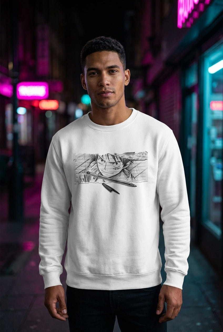 Hombre en sudadera Mugiwara Luffy One Piece streetwear urbano | Algoritmo