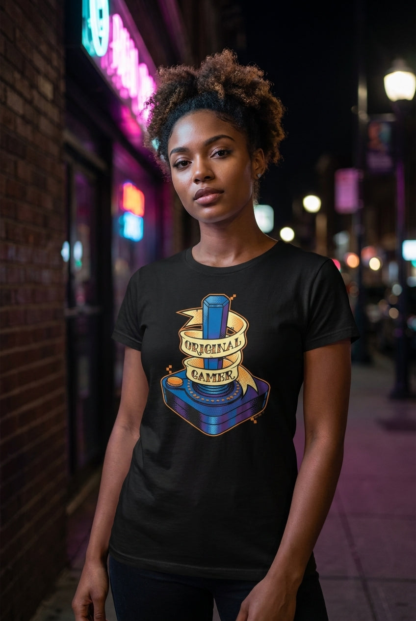 Mujer en playera Original Gamer joystick retro streetwear urbano | Algoritmo