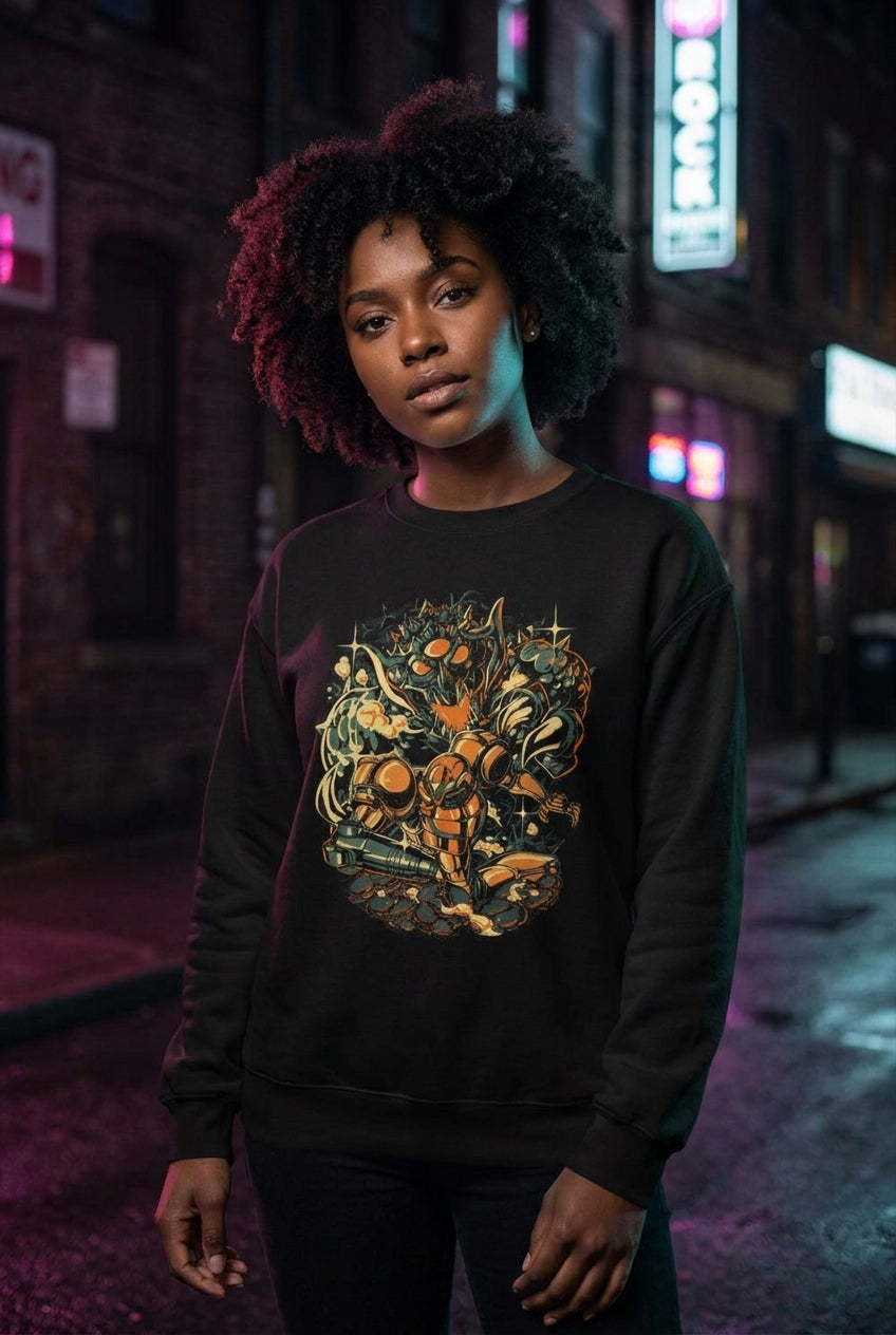 Mujer en sudadera Samus vs Kraid Metroid streetwear urbano | Algoritmo