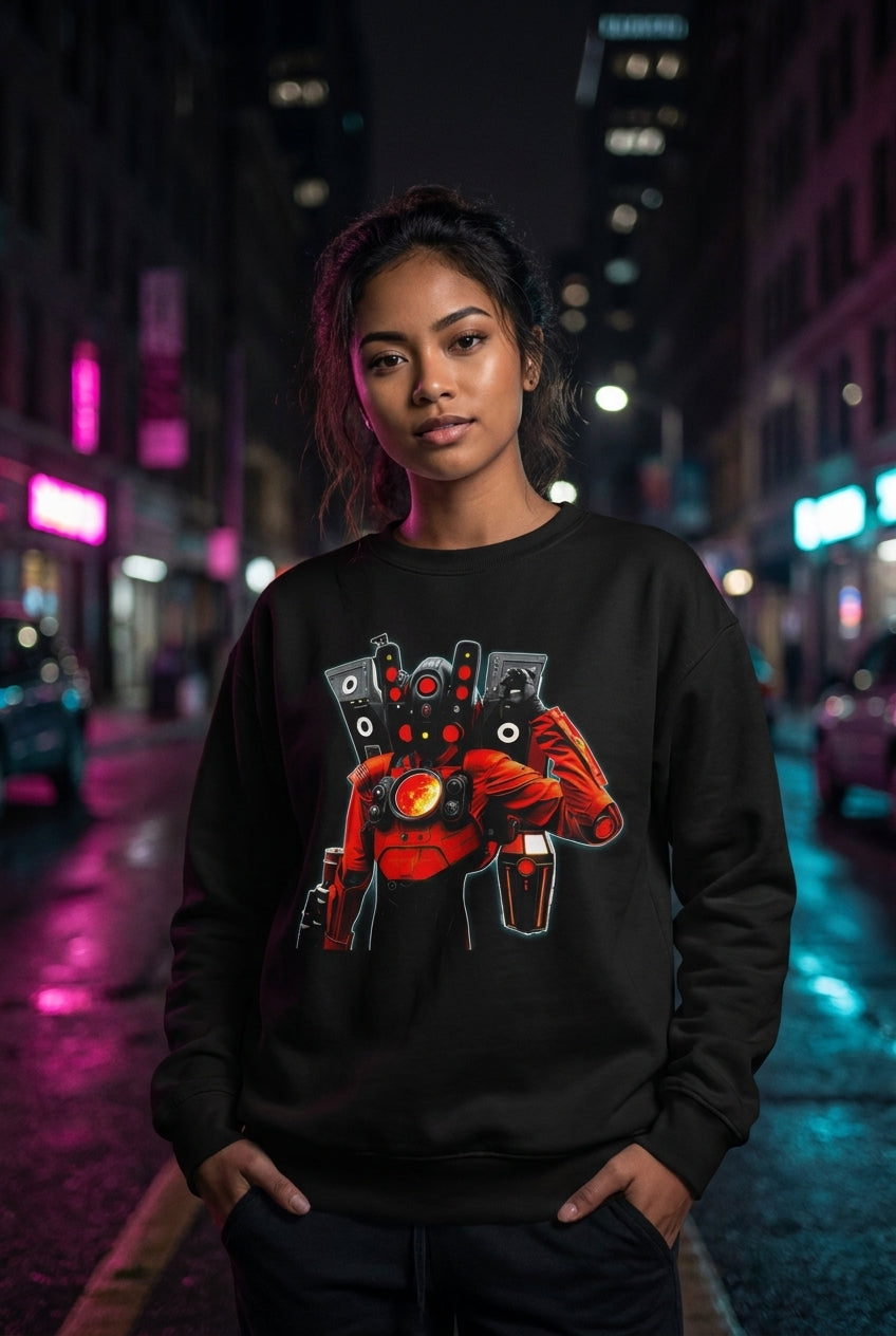 Mujer en sudadera Skibidi Toilet titan robot streetwear urbano | Algoritmo