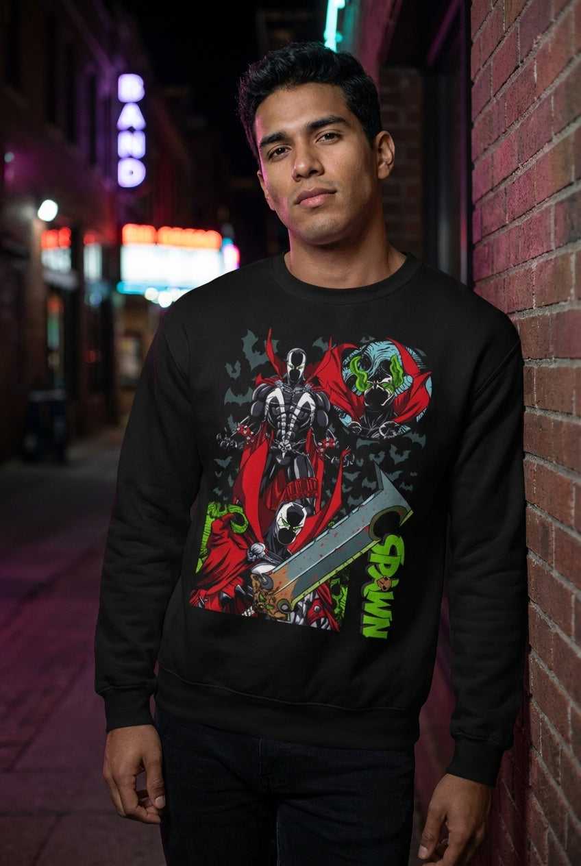 Hombre en sudadera Spawn comic streetwear urbano | Algoritmo
