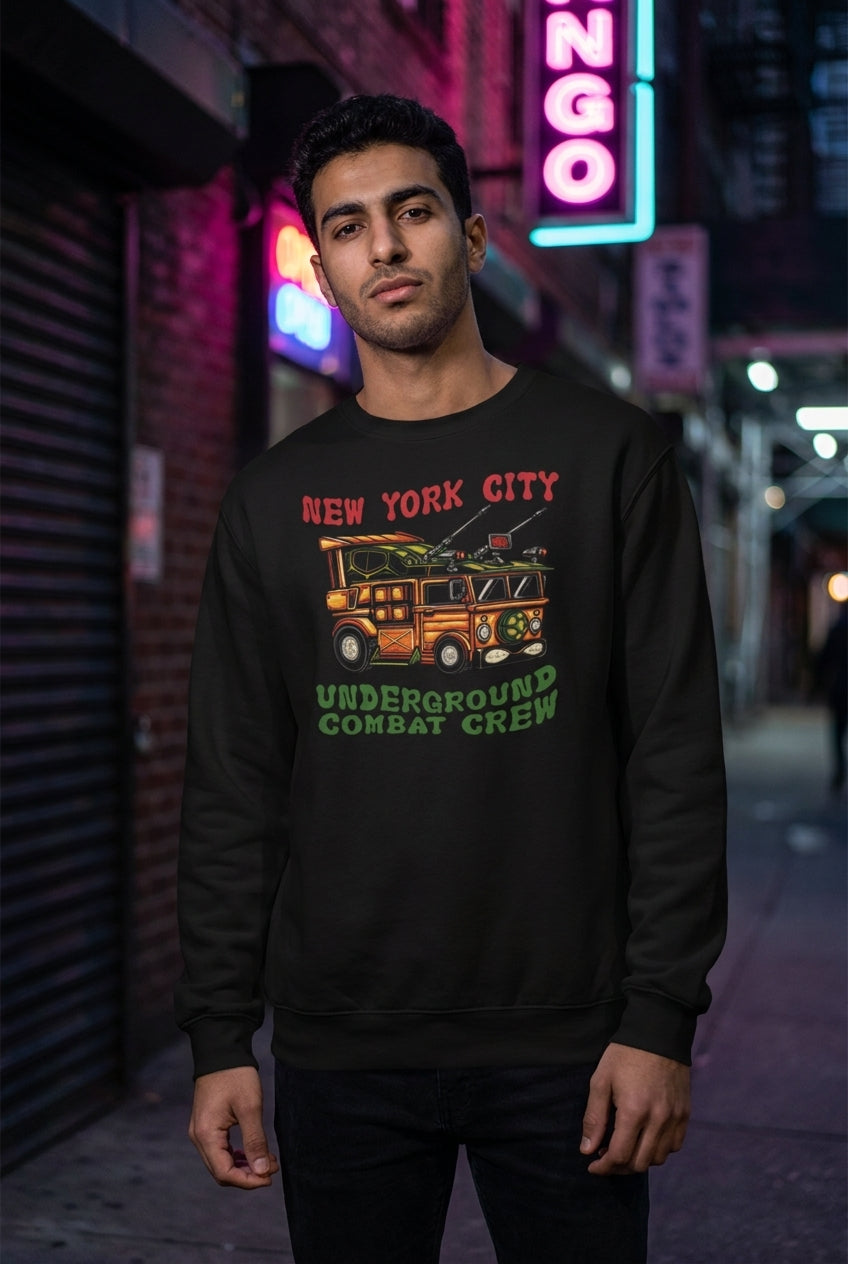 Hombre en sueter negro Tortugas Ninja TMNT streetwear urbano | Algoritmo