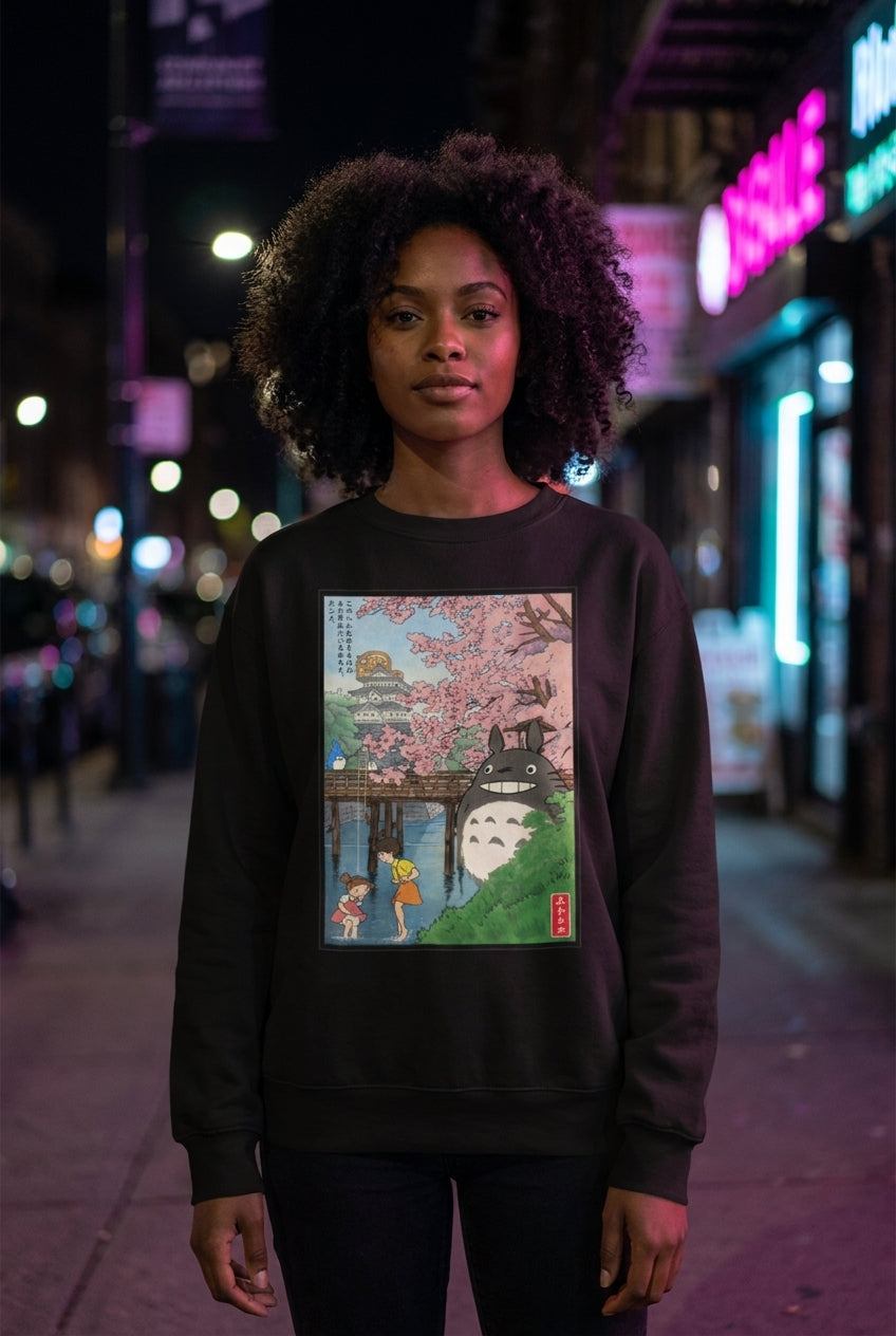 Mujer en sudadera Mi Vecino Totoro ukiyo-e streetwear urbano | Algoritmo