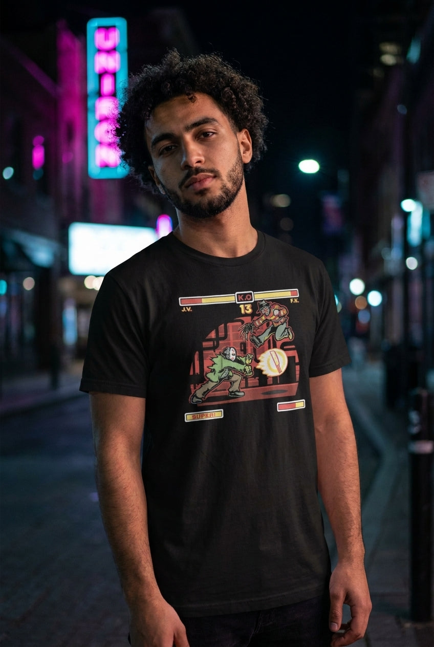 Hombre en playera Viernes 13 Jason vs Freddy streetwear urbano | Algoritmo