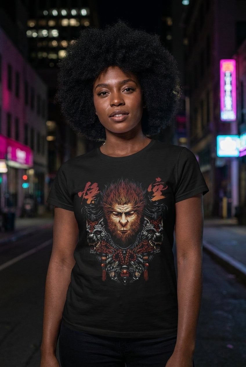 Mujer en playera Black Myth Wukong streetwear urbano | Algoritmo
