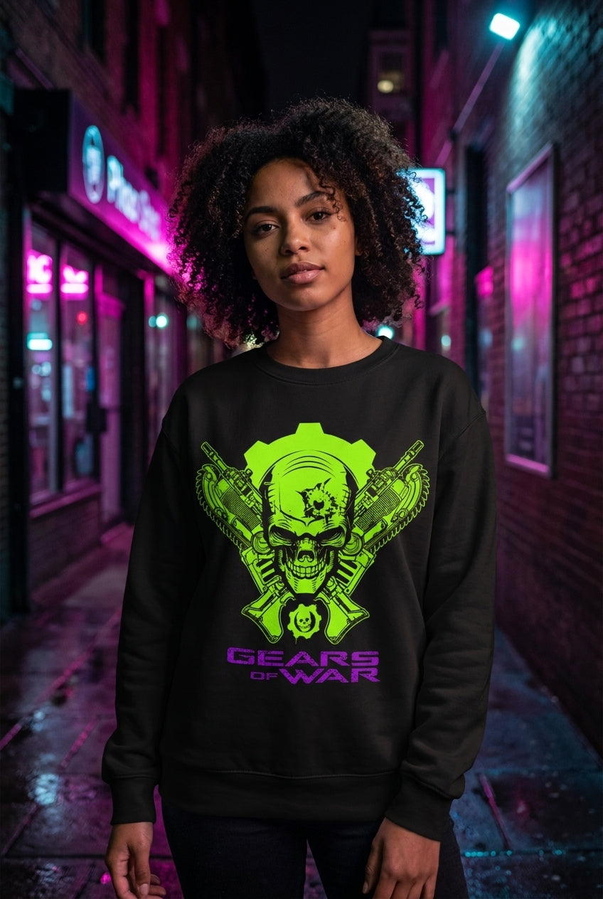 Mujer en sueter negro Gears of War Xbox streetwear urbano | Algoritmo
