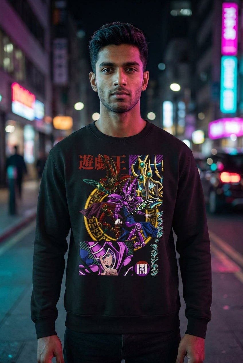 Hombre en suéter Yu-Gi-Oh! Mago Oscuro streetwear urbano | Algoritmo