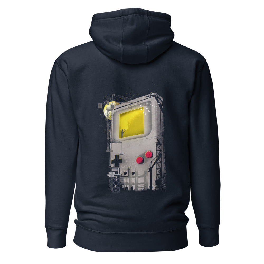 Hoodie Game Boy Under Construction Tower Cranes - Espalda