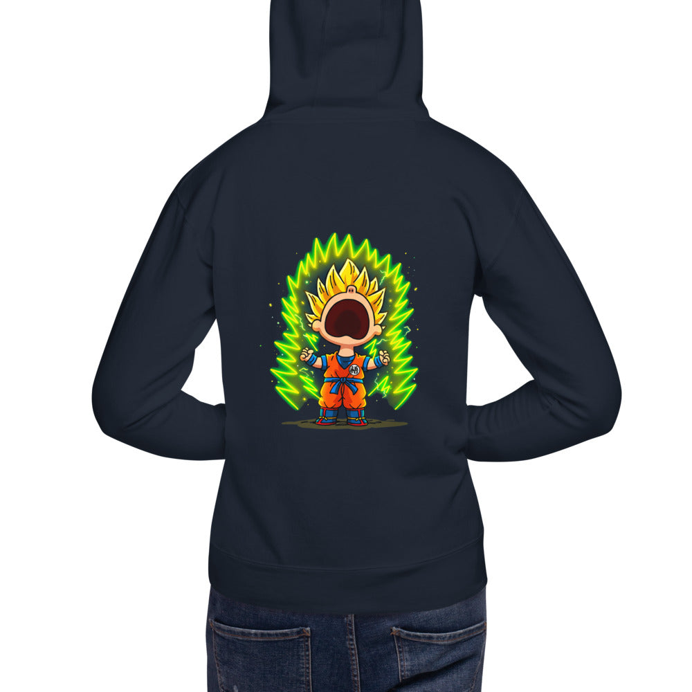 Hoodie Goku Super Saiyan Peanuts Scream Green Aura - Modelo espalda A
