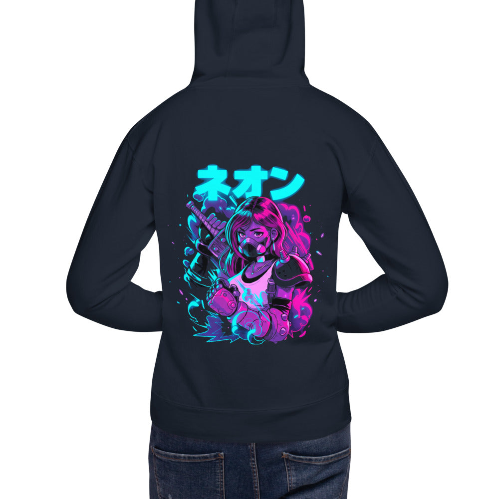Hoodie Neon Gas Mask Girl Cyberpunk Armor - Modelo espalda A