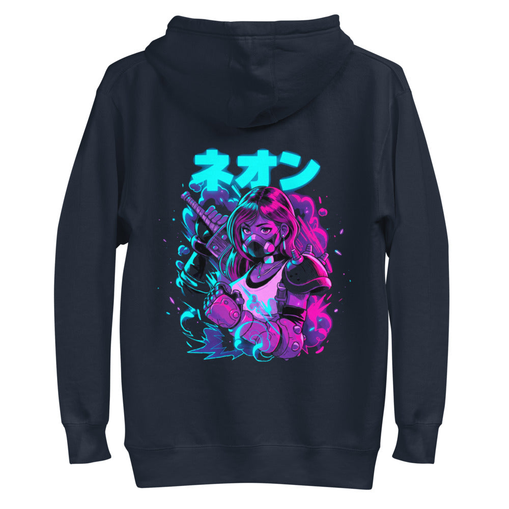Hoodie Neon Gas Mask Girl Cyberpunk Armor - Plano