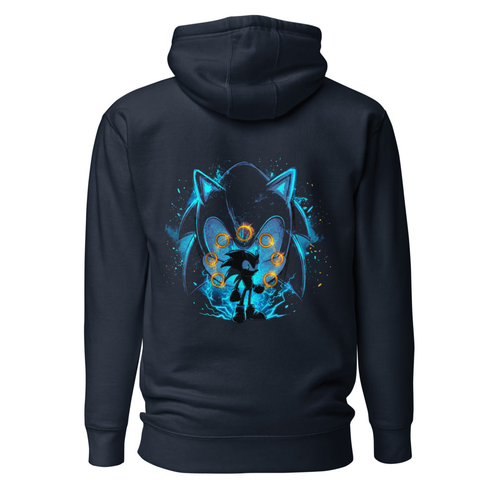 Hoodie Sonic Giant Head Gold Rings Lightning - Espalda