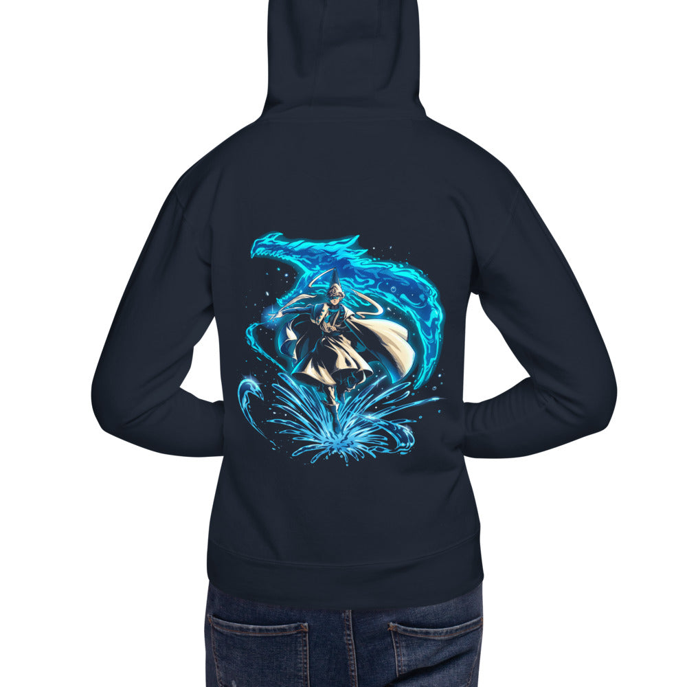 Hoodie Water Wizard Blue Dragon Splash - Modelo espalda A