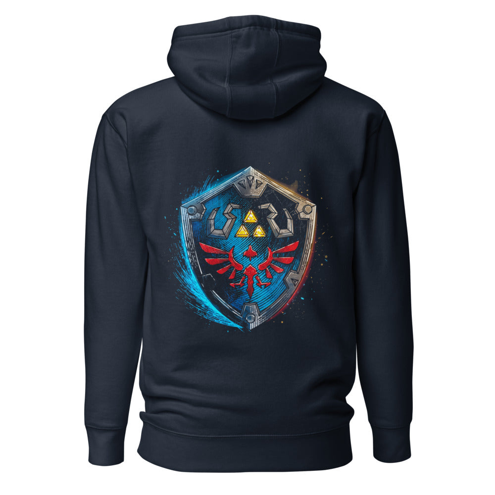 Hoodie Zelda Hylian Shield Triforce Blue Brushstroke - Espalda