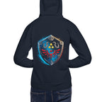 Hoodie Zelda Hylian Shield Triforce Blue Brushstroke - Modelo espalda A