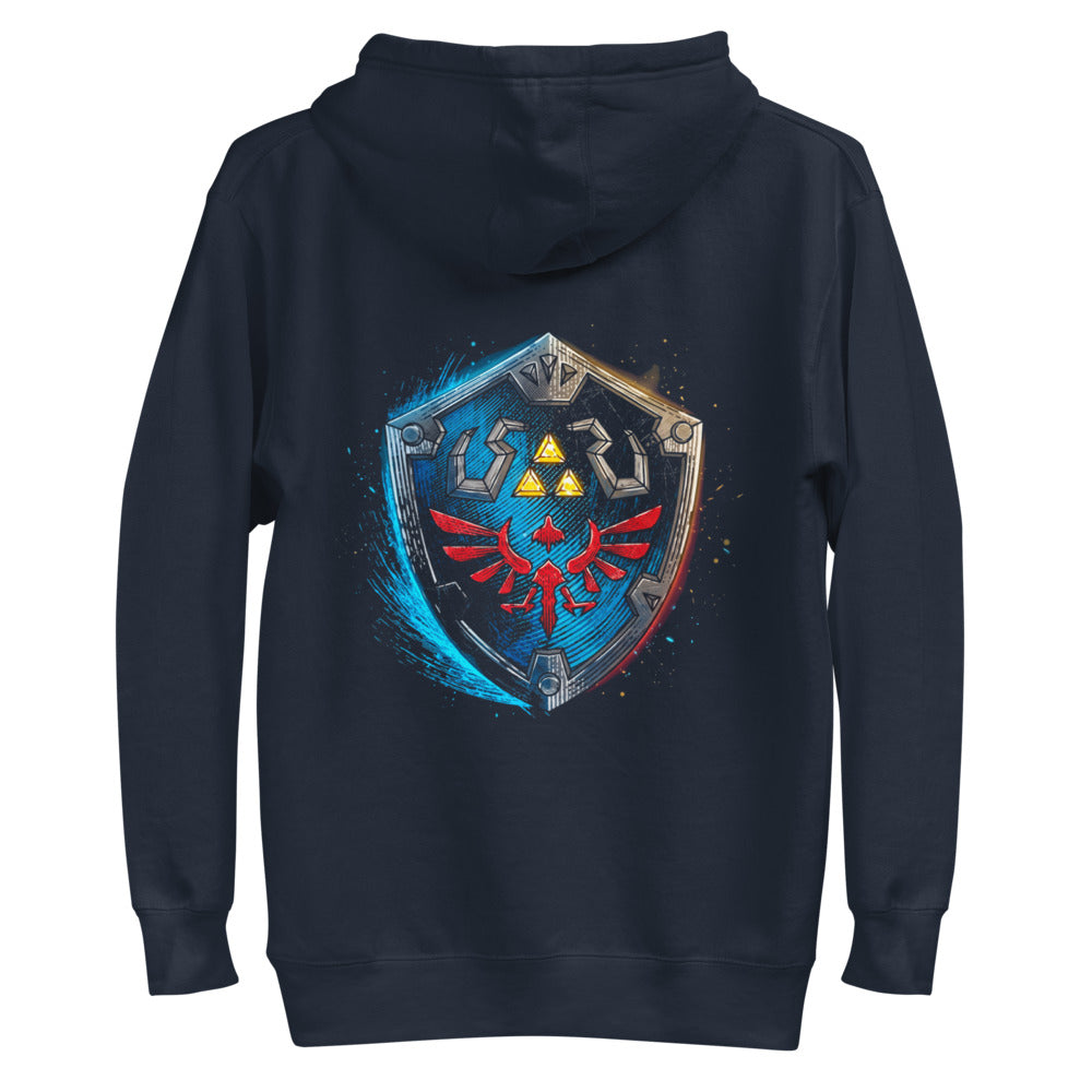 Hoodie Zelda Hylian Shield Triforce Blue Brushstroke - Plano