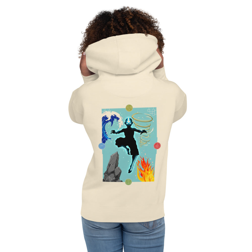 Hoodie Avatar Aang Four Elements Silhouette - Modelo femenina espalda