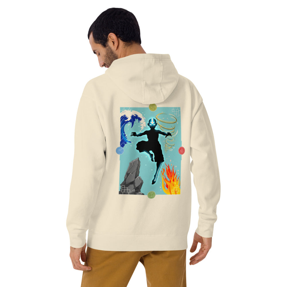 Hoodie Avatar Aang Four Elements Silhouette - Modelo masculino espalda