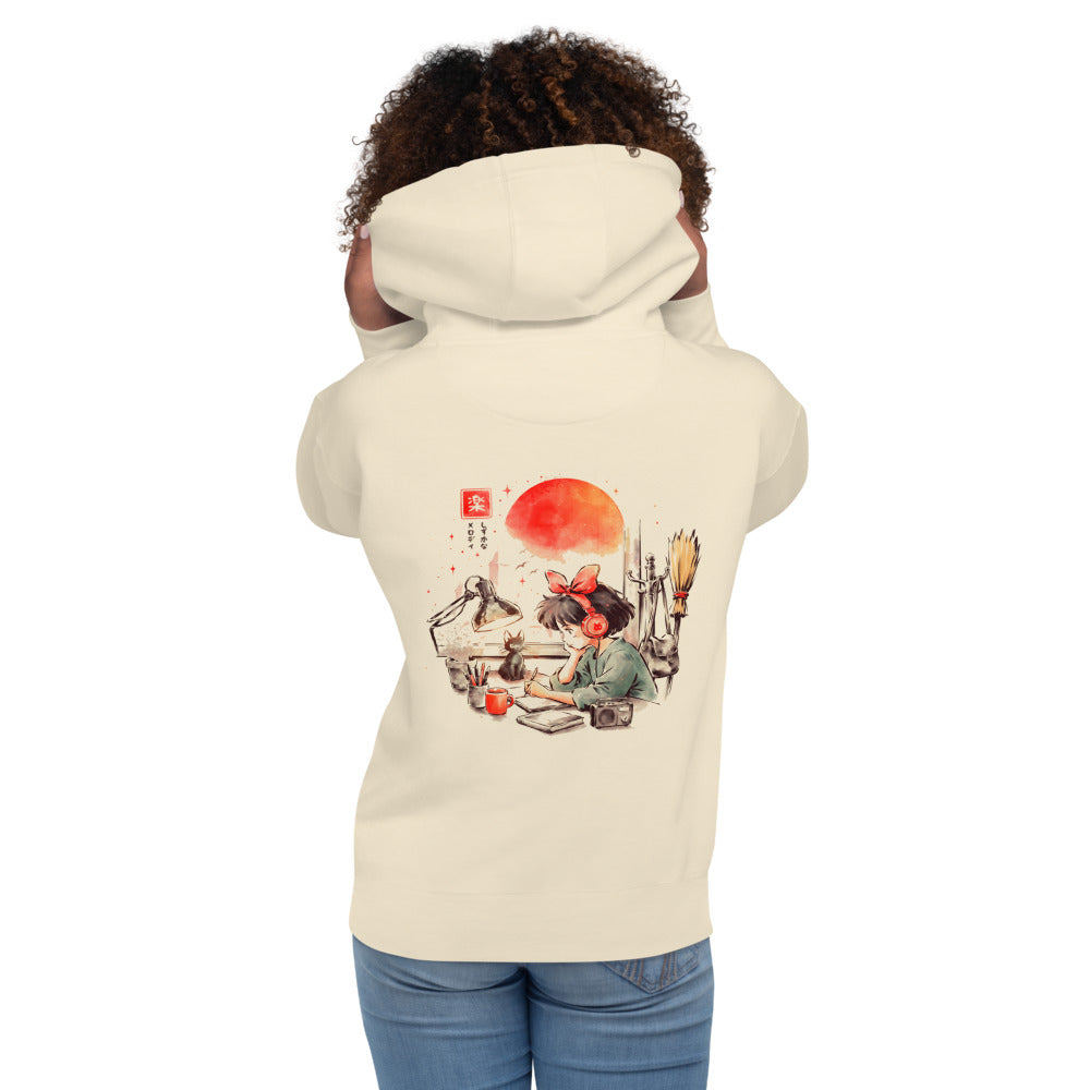 Hoodie Kiki Quiet Melody Lofi Headphones Jiji - Modelo femenina espalda