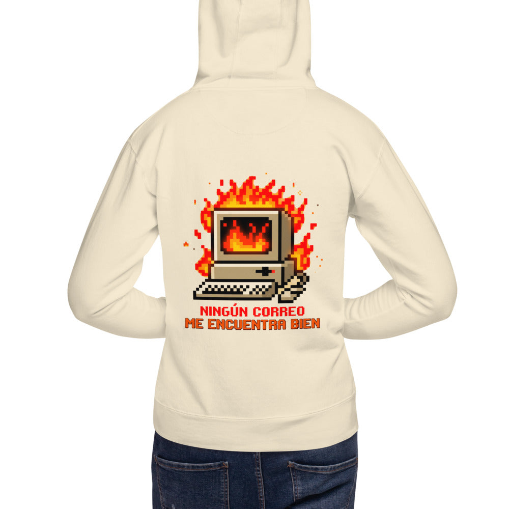 Hoodie Ningún Correo Me Encuentra Bien Computadora En Llamas - Modelo espalda A